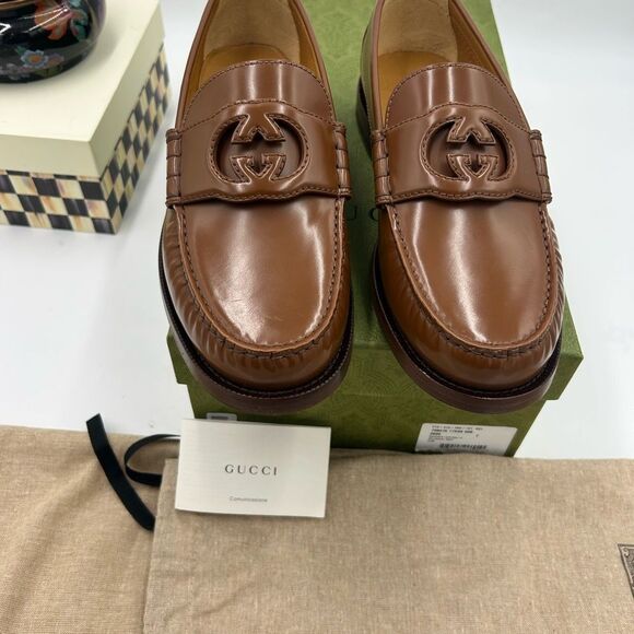 Men's Gucci interlocking G leather loafers size 7 fits eight US made in Italy - Picture 4 of 10